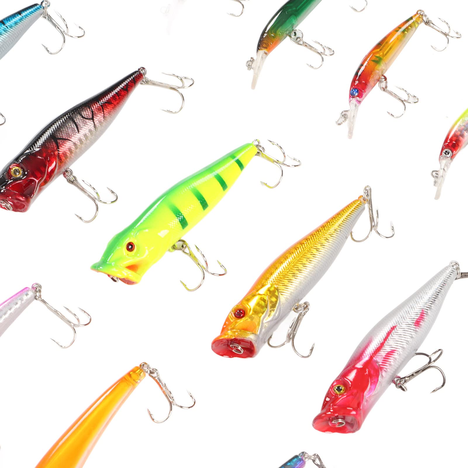 20-teiliges Angelköder-Set aus Kunststoff, künstlicher Angelköder, hocheffizient, wiederverwendbar, leicht, für Süßwasser, Salzwasser, Angeln, Seen, Flüsse, Ozeane, Strände