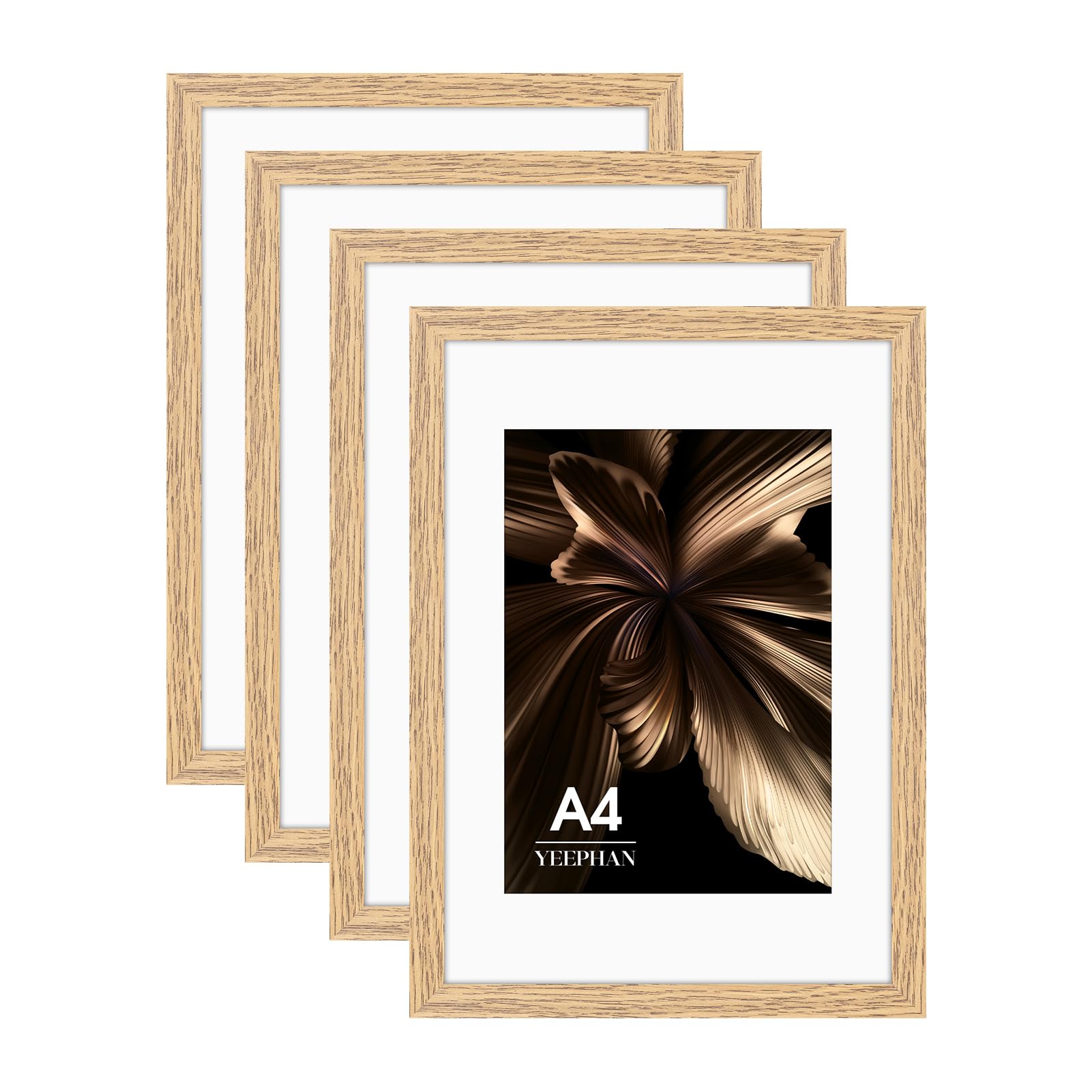 A4 Picture Frame - A4 Frames with Mount for A5 Prints, Light Wood Grain