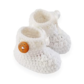 LOVE CROCHET ART Unisex Baby Handmade Crochet Baby Shoes Baby Booties Knitted Booties (White, 6-12 Month)