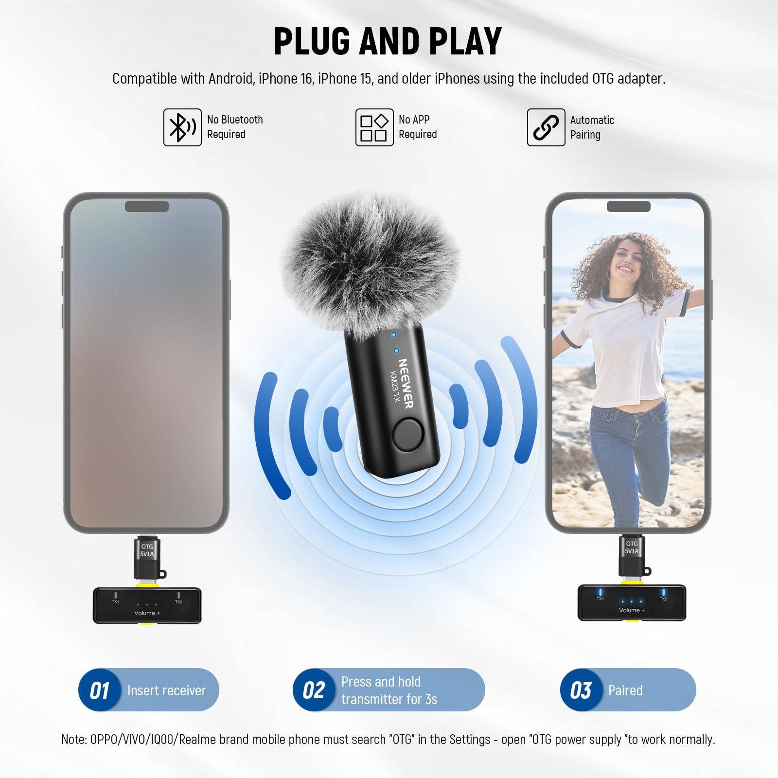 NEEWER Wireless Lavalier Microphone for iPhone Android Tablet PC Laptop
