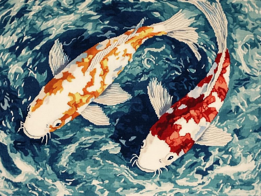 Brennora Embroidery Cross-Stitch Kits for Adults Beginners Pre Printed Cross Stitch Kit 11CT Needlework Arts and Crafts for Home Decor Koi Fish 16x20 inch