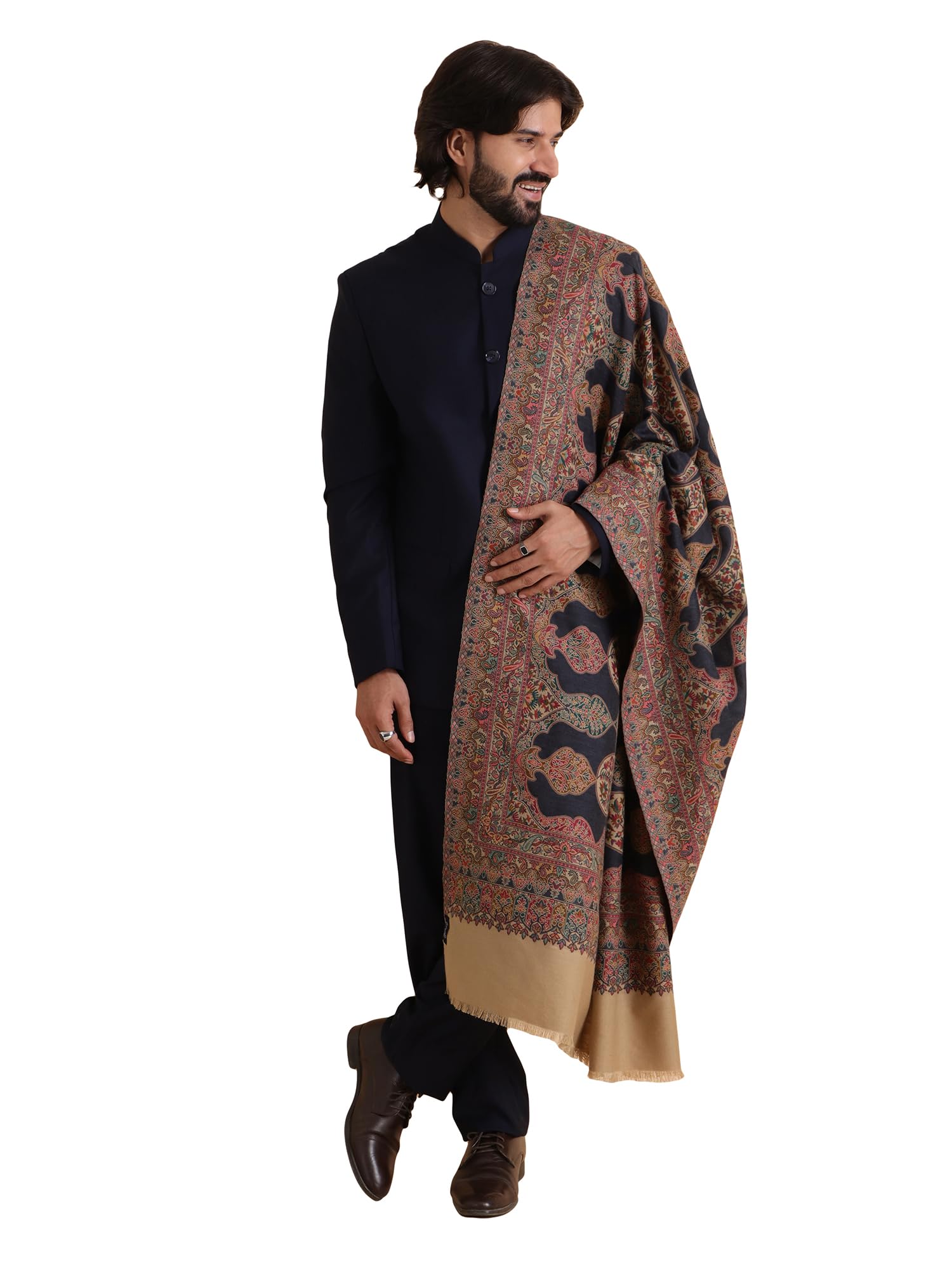 Wool Blend Kashmiri Paisley Design Shawl for Men-image-42