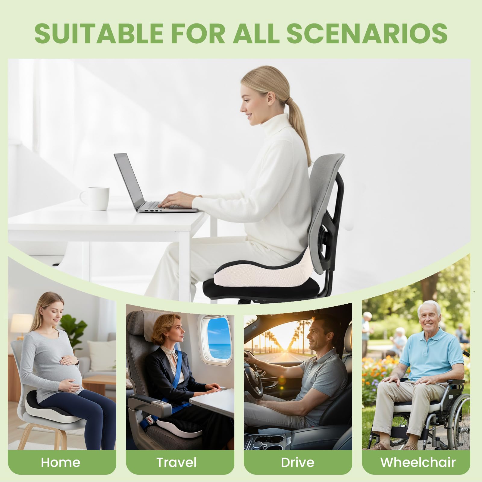 Coussin Chaise Bureau, Coussin Ergonomique Assise, pour Dispersion de la Pression Coccyx, Fesses,adapté aux chaises de Bureau, Voitures,Gaming,Fauteuil Roulant