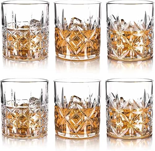 Miniatura 9 de Juego de 6 vasos de whisky, vasos de 12 onzas estilo antiguo, regalo para cócteles escoceses, ron, coñac, vodka, licor - Vasos de rocas, regalo para