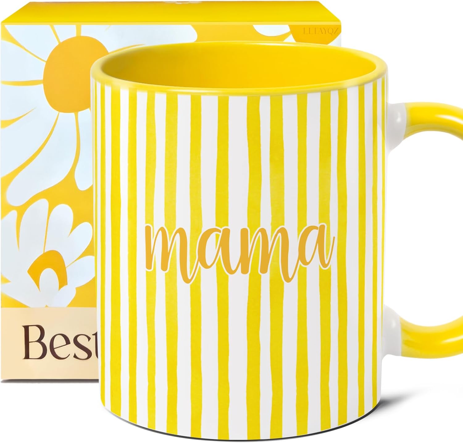 Mama Coffee Mug Gift for Mom, mama Striped Mug, Novelty Mother’s Day, Birthday, Christmas Yellow mug gift ideas for Mommy, Mother To Be, Pregnancy Congratulations Mugs Gifts for First Time Moms-116