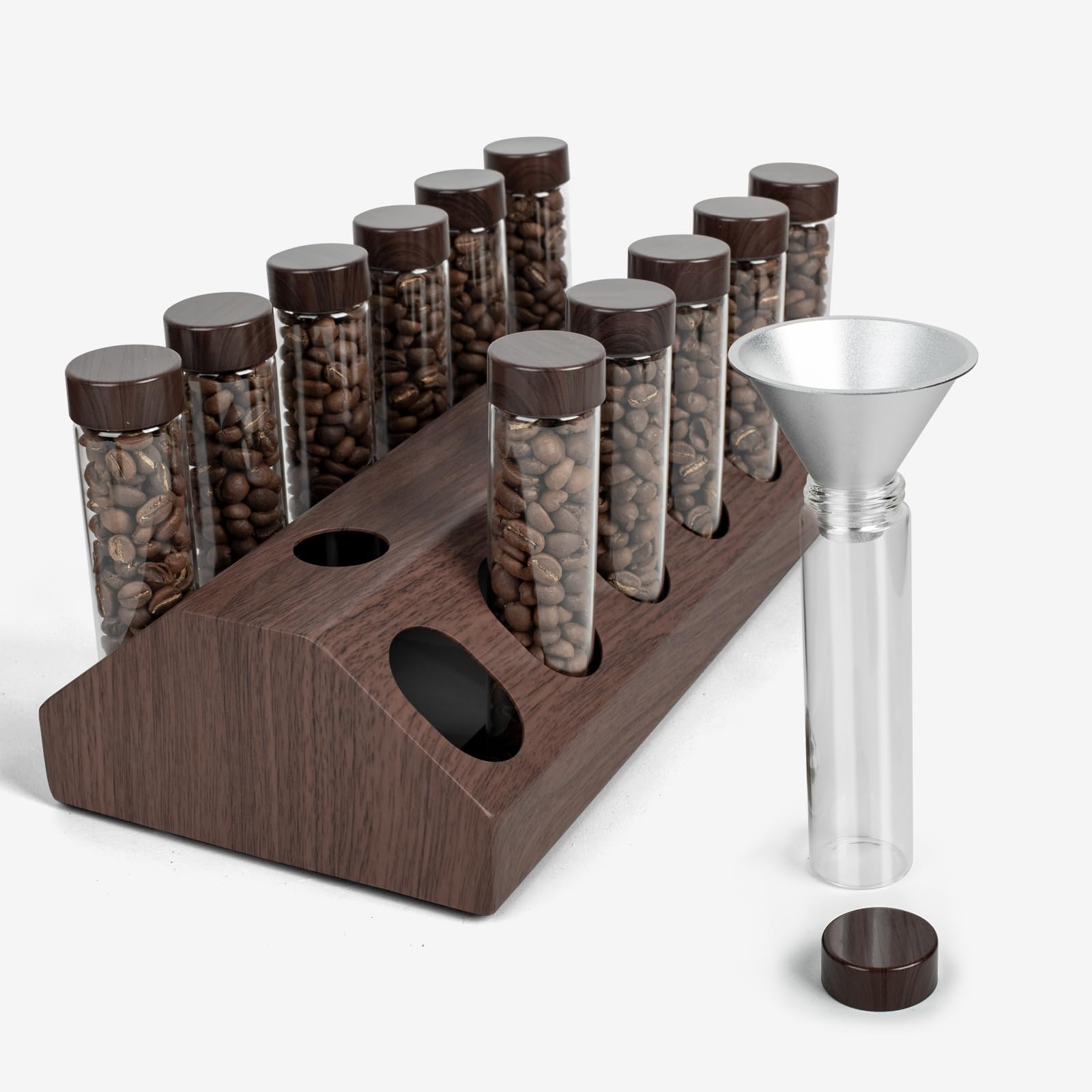 Guolich Single Dose Coffee Bean Storage Metal Base Holder,coffee Storage Container Display Stand and Funnel. (12 Tubes)