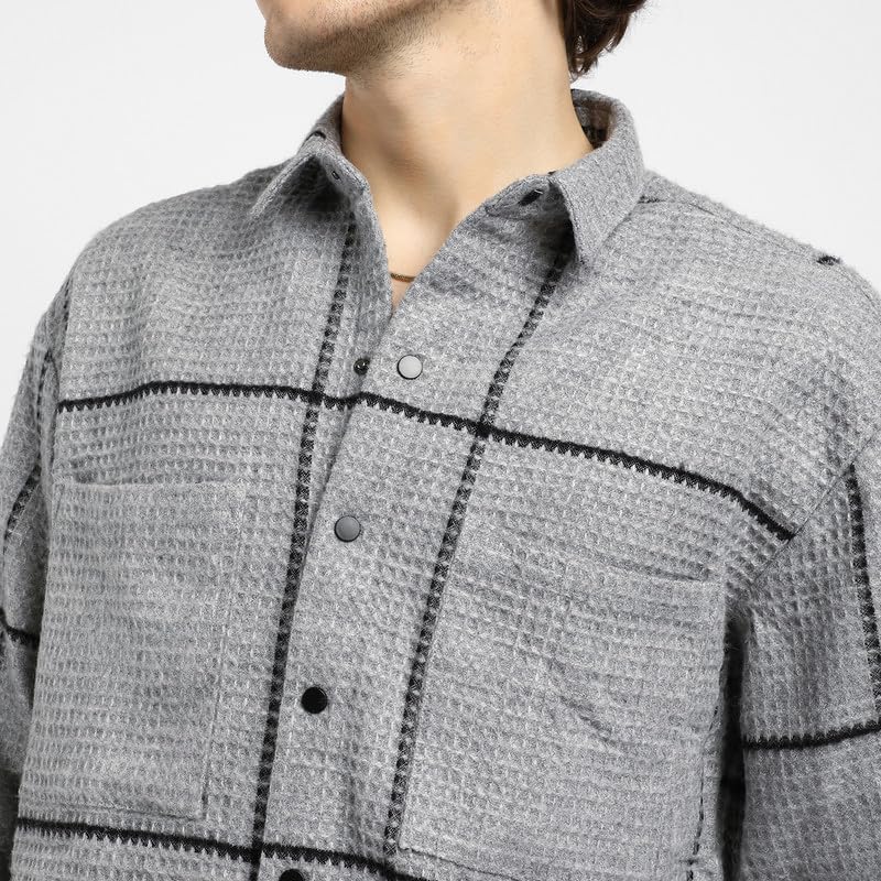 Image of CAHOOT Men's Shacket for Casual Wear | Spread Collar | Long Sleeve | Button Closure | Overshirt /Shacket Crafted with Comfort Fit for Everyday Wear