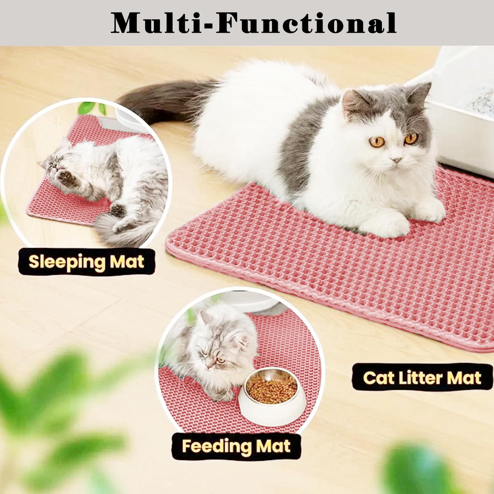 Cat Litter Mat, Honeycomb Double Layer Cat Litter Trapping Mat, Waterproof Urine Proof Non-Slip, Scatter Control, Less Waste, Easier to Clean (Pink, 35" X 24") - image 6