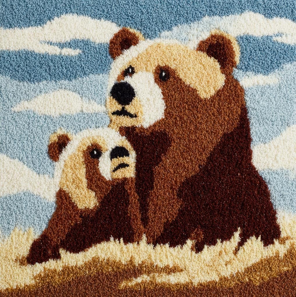 AxiangziK 43x43cm Latch Hook Pillow Kit,Brown Bear Mother and cub