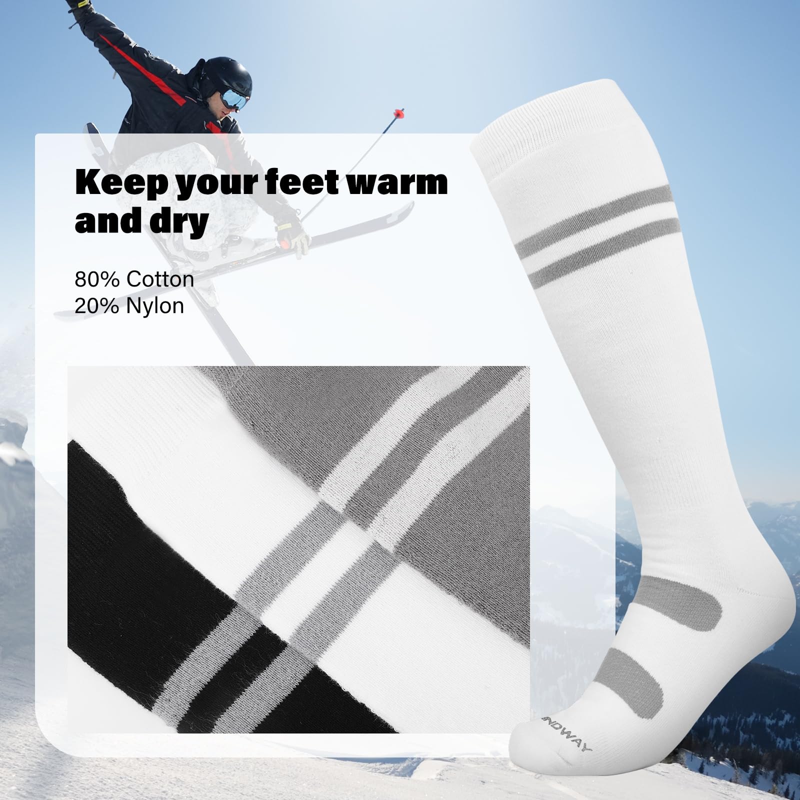 Findway Calcetines Termicos de Esquí, Paquete de 2 Pares, Calcetines de Invierno, Snowboard, Senderismo y Ciclismo, de Alto Rendimiento y Suaves y Cálidos, Calcetines Nieve para Hombres y Mujeres