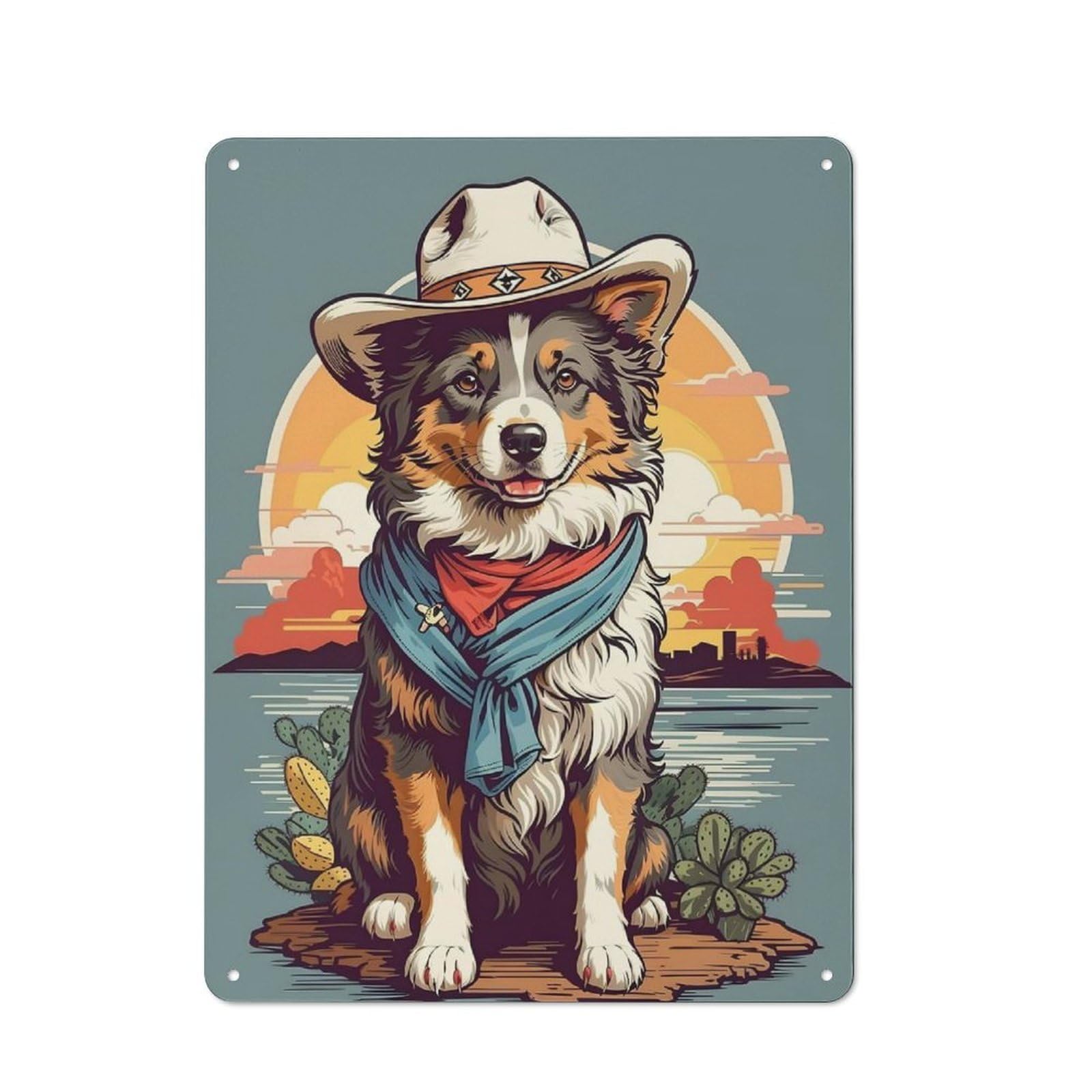 Junmoney Australian Shepherd Cowboy Retro Metal Plaque 40X30cm Featuring For Garage Wall, A Winter Wall Decor Update For Workshop Decor Fans