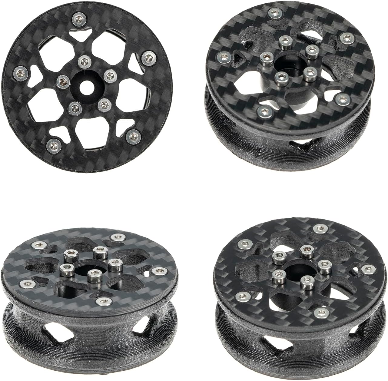 1.6" (40.6mm) Super Wheels, Carbon fibre Beadlock Wheel fit for SCX24 TRX4M FCX24 FCX24M CR18P 1/24 1/18 RC Crawlers Upgrade, Style B, Forged