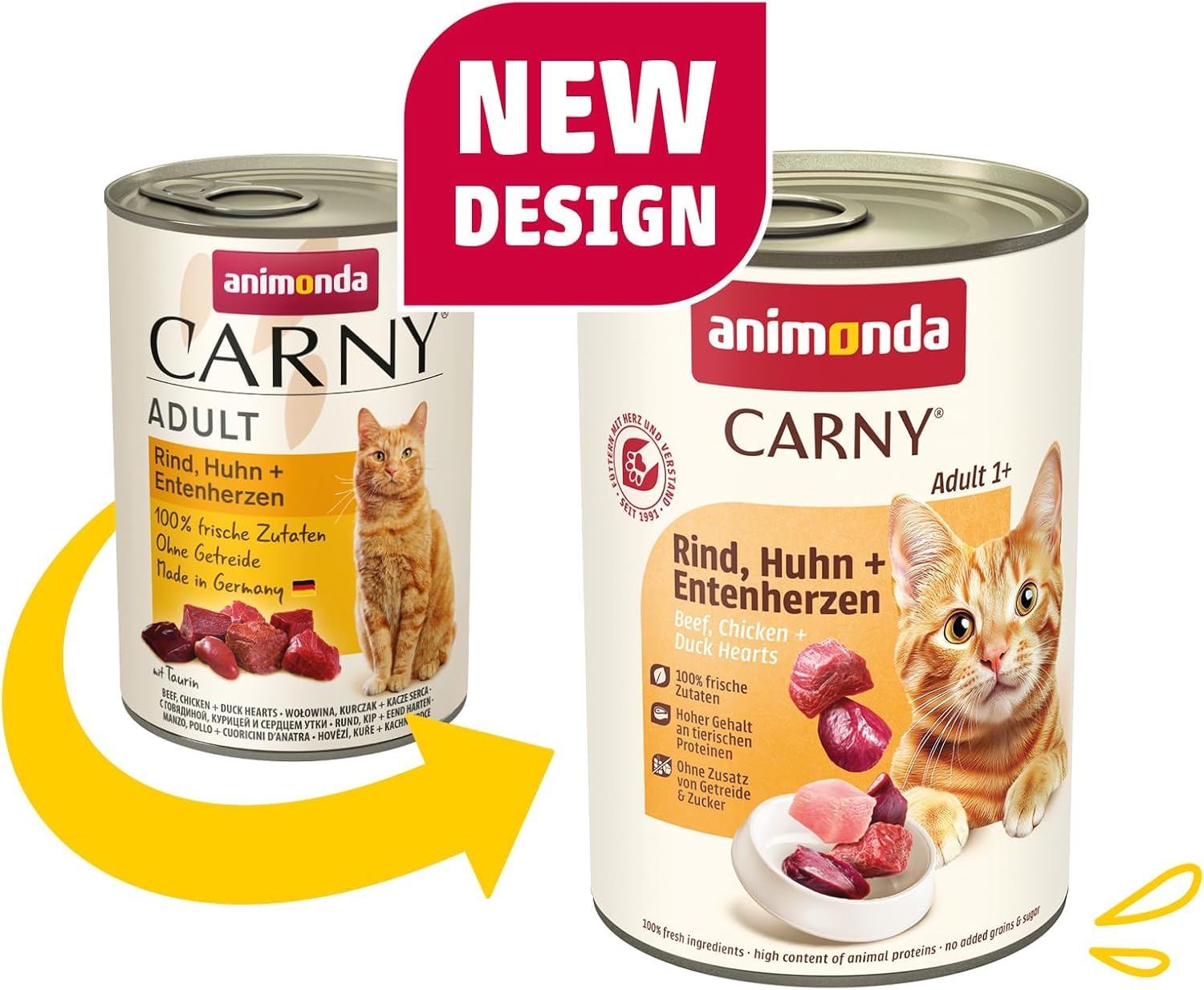 animonda Carny Adult Katzen Nassfutter Rind + Huhn + Entenherzen (6 x 400g) – Ansicht 2