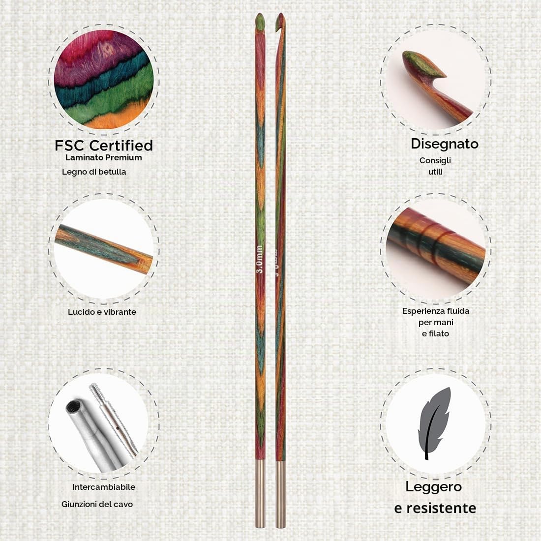 KnitPro Symfonie Set di uncinetti tunisini in legno afgano con cavi intercambiabili da 3,50, 4,00, 4,50, 5,00, 5,50, 6,00, 7,00 e 8,00 mm
