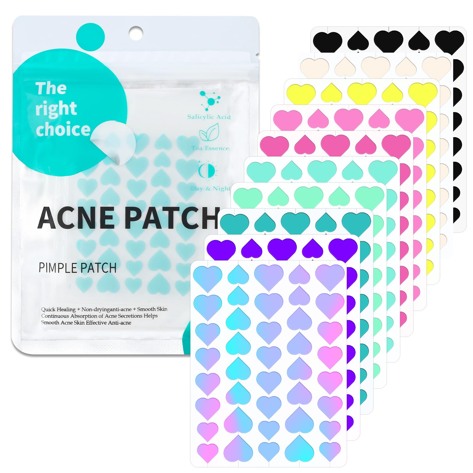 BUTBU 400 Stücks Herz Pimple Patch, Hydrokolloid Pickel-Patch Unsichtbare, Tag & Nacht 2-in-1 Akne Pflaster, mit Salicylsäure & Teebaumöl & Centella Asiatica, Wasserdicht Atmungsaktiv Acne Patches