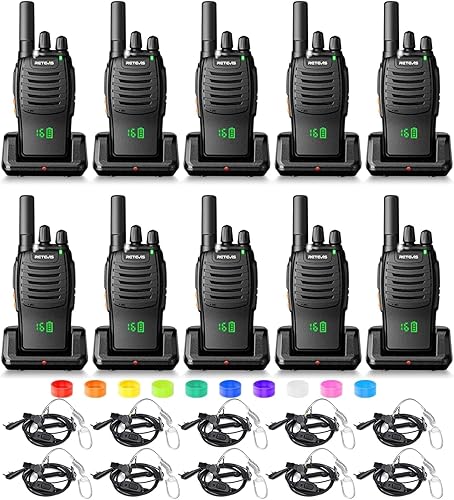 Retevis H-777H Walkie Talkies con auricular, radio de 2 vías de largo alcance, pantalla oculta, carga USB-C, alarma de emergencia, radios
