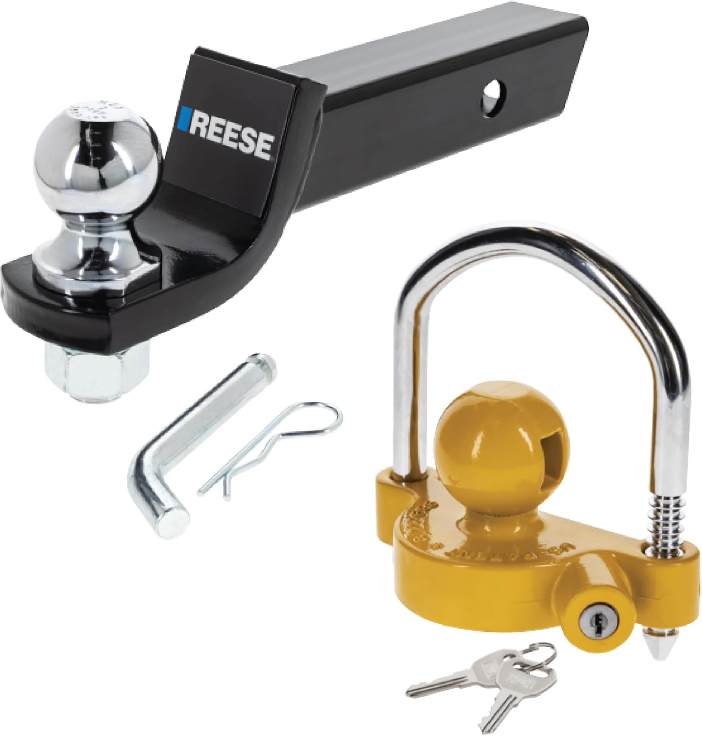 REESE Towpower 215366 Tailer Hitch Drawbar and Ball Hitch Towing Kit, Fits Square 2in Hitch Receiver & 6,000 lbs Capacity and 72783 Universal Heavy Duty Steel Coupler Lock with 2 Keys