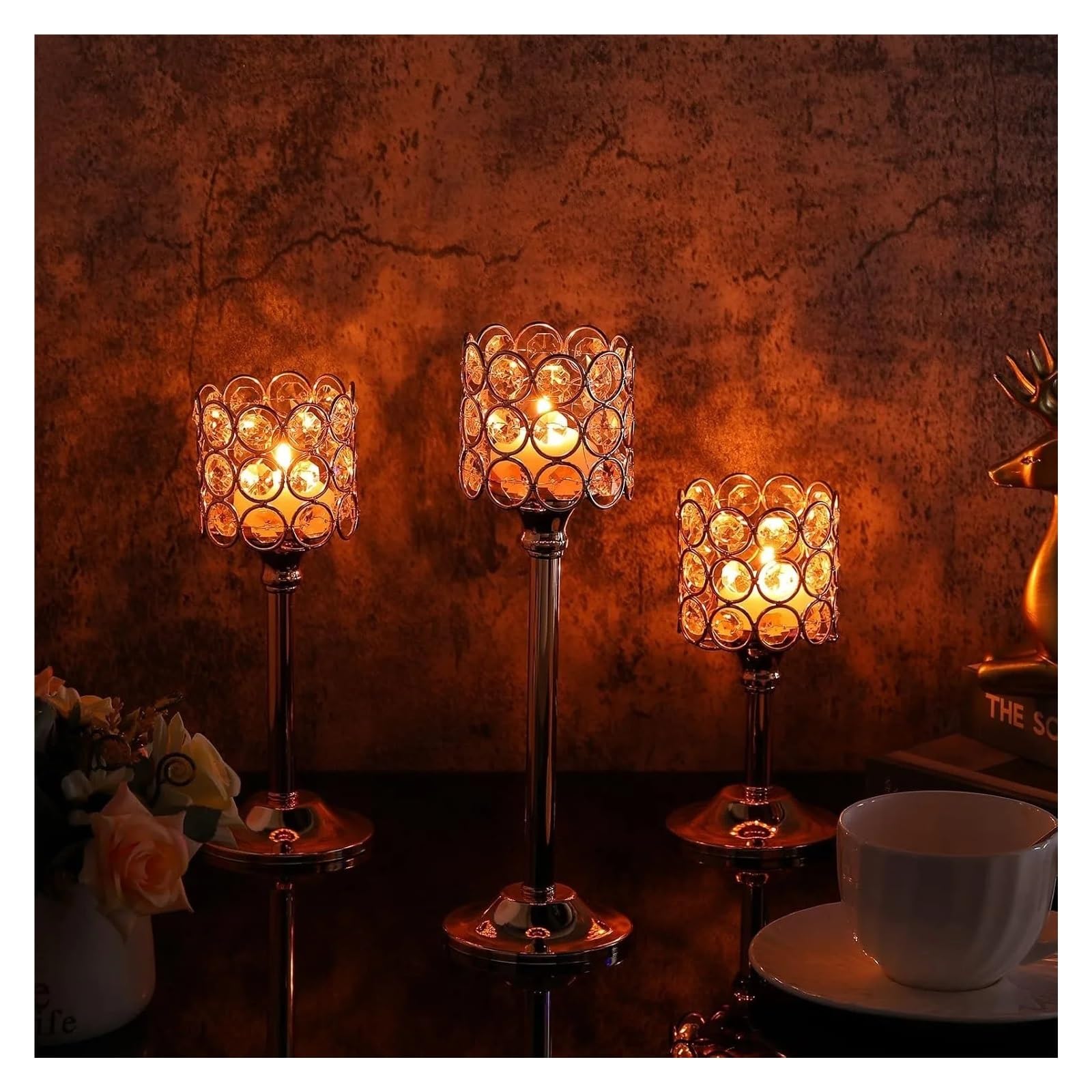 Metall Kerzenleuchter 12-teiliges Kristall-Kerzenhalter-Set, 3 Größen, hohe Kristall-Kerzenständer, Säulen-Kerzenständer, Mittelstücke, Dekoration Vintage Kerzenhalter