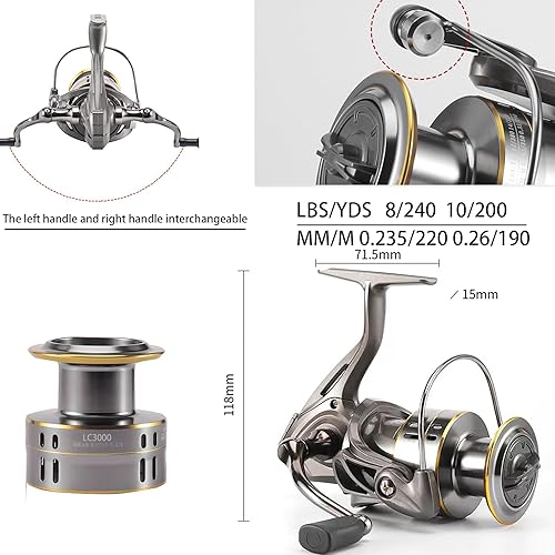 Miniatura 3 de Paquete de 2 cañas de pescar combinadas, carretes giratorios de fibra de carbono, bolsa transportadora de pesca para viajes, agua salada y agua dulce