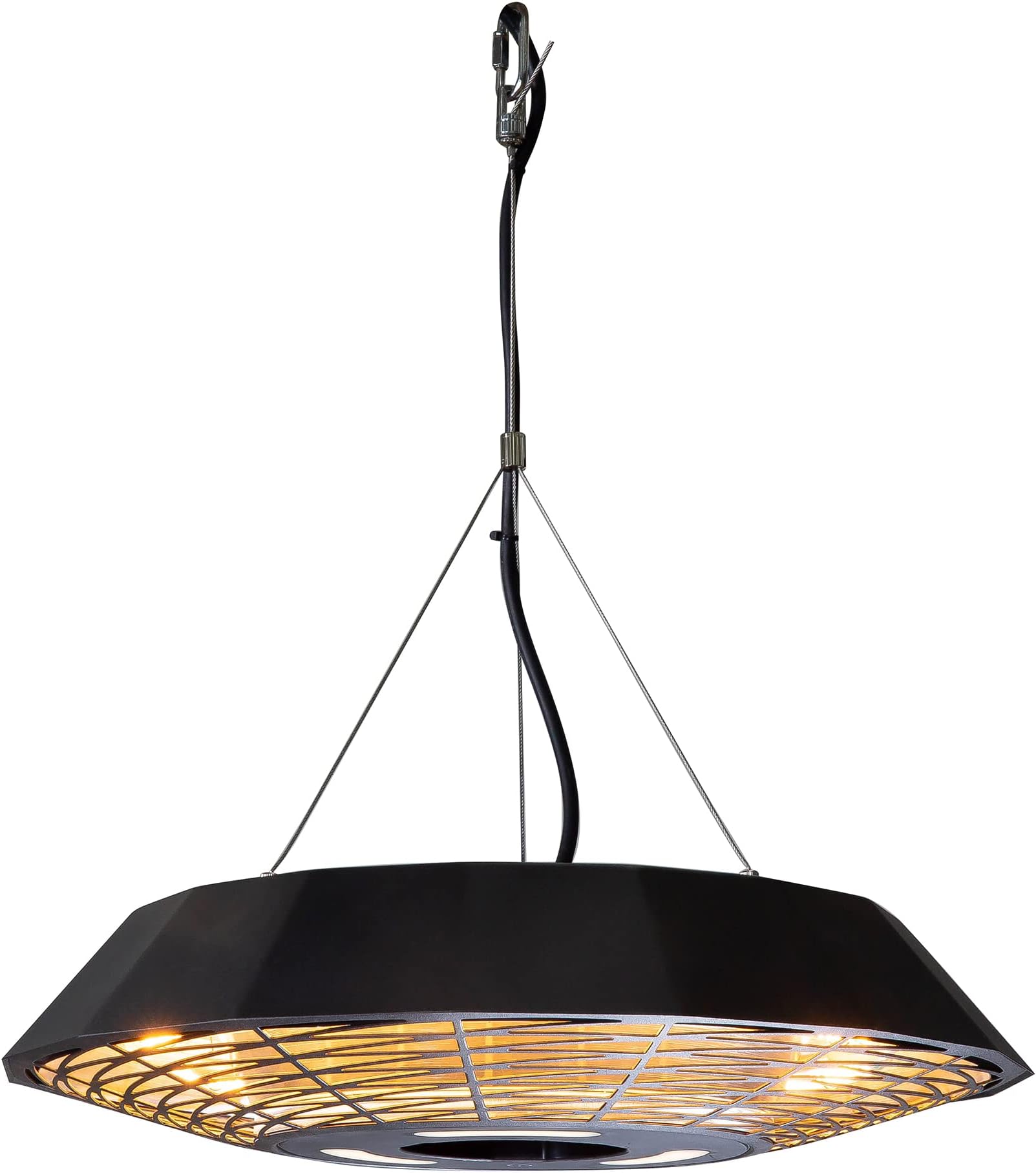 Lowry LHPTH2 2KW 10 cm High Outdoor Black Hanging Electric Garden Patio Heater with LED Lighting, Remote Control, Suitable for Gazebos and Parasols