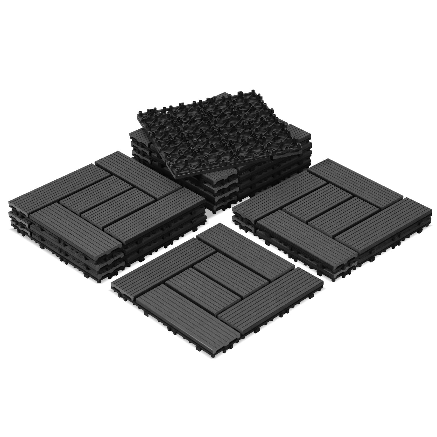 Piastrelle per terrazze in WPC, 30 x 30 cm, 55 pezzi/5 m², con sistema a clic, impermeabili e antiscivolo, adatte per balcone e giardino, antracite