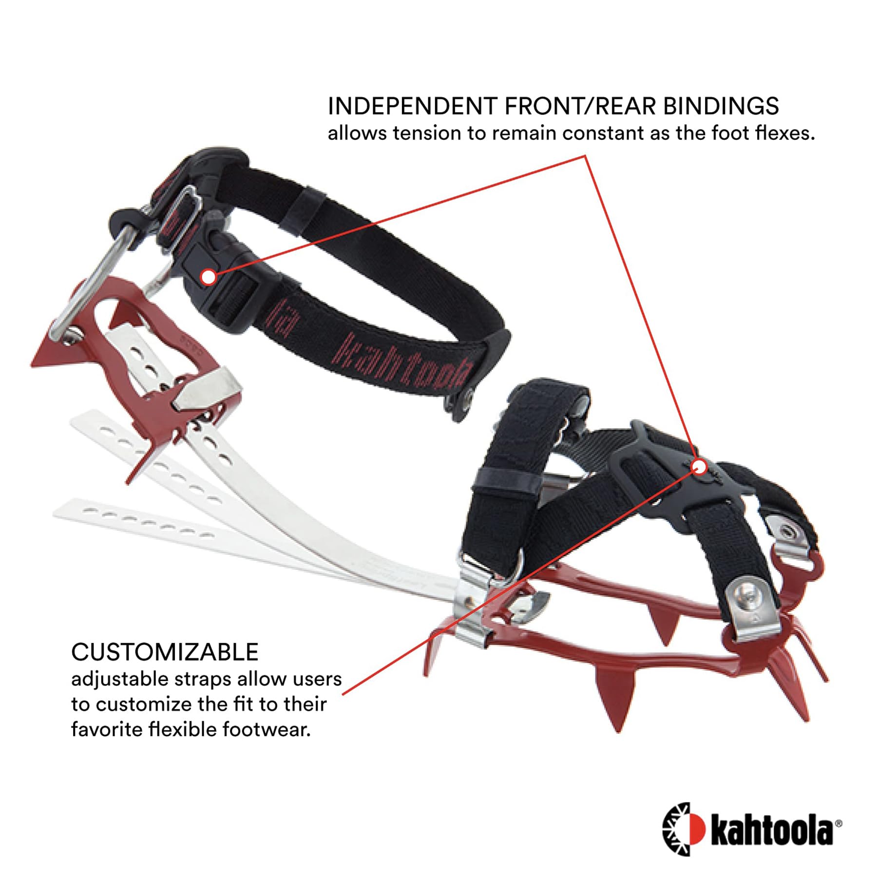 Kahtoola KTS Crampons de randonnée en Acier avec Peaux Anti-Neige, Homme, Rouge, M-L