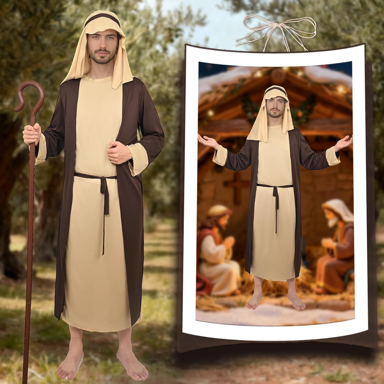 2Pcs Men Shepherd Costume,Halloween Christmas Robe Cosplay.