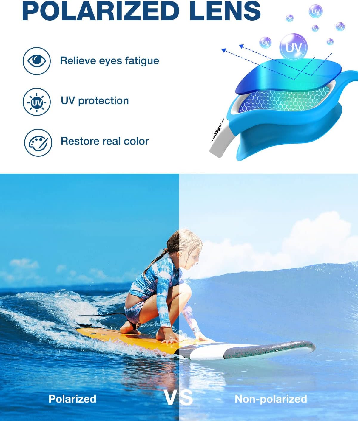 ZIONOR Kids Swim Goggles, G1 MINI UV Protection Anti-Fog Polarized Swimming Goggles for Age 6-14 - Image 2