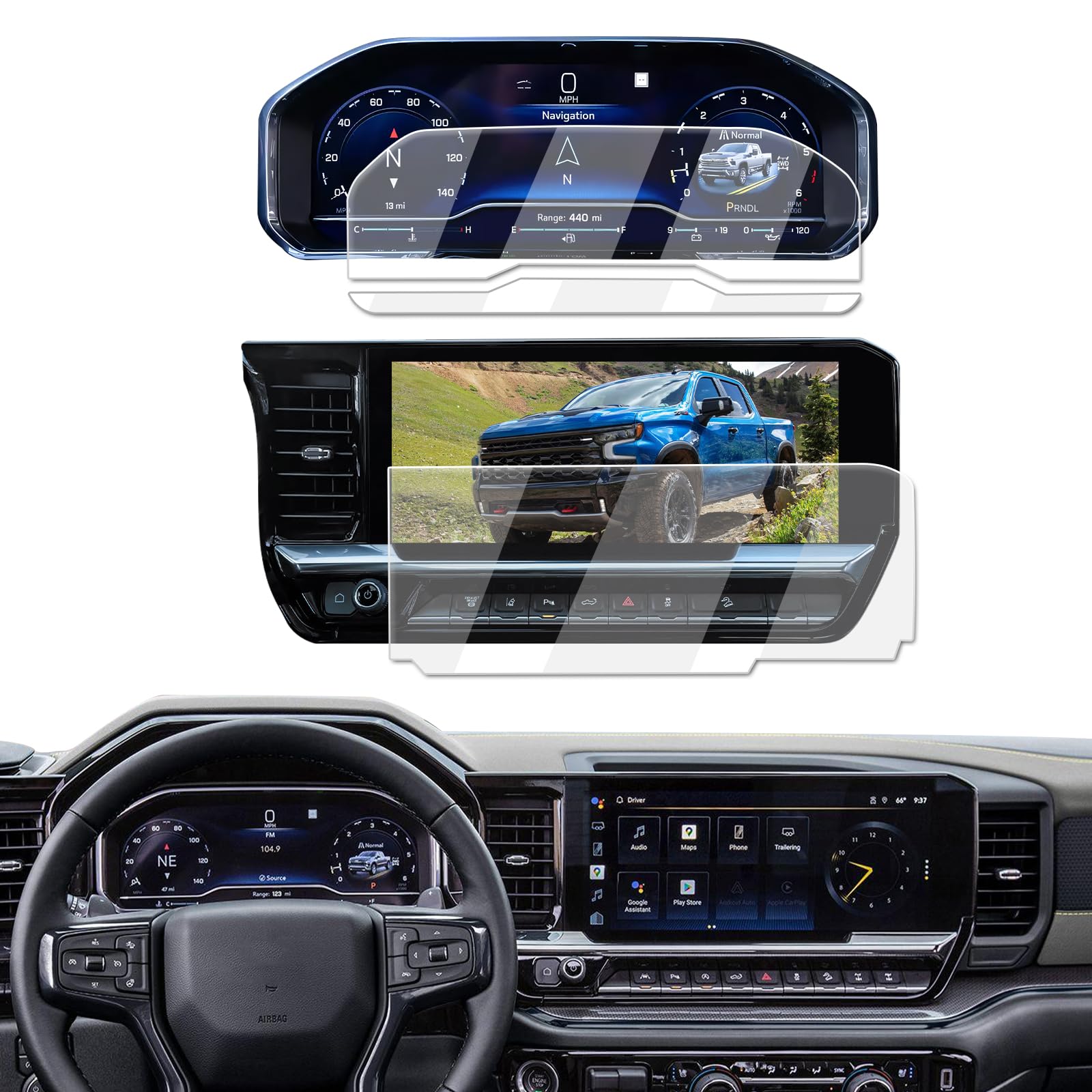 Screen Protector 3 Pcs For 2022-2025 Chevrolet Silverado 1500&GMC Sierra 1500, 12.3-Inch Dash + 13.4-Inch Navi Tempered Glass HD Screen Protector For 2022-2025 Sierra 2500HD/3500HD Accessories 9H Hardness - Anti Fingerprints