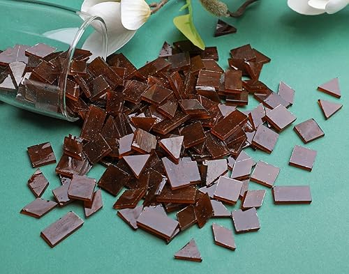 Vista 112 de Lanyani Azulejos de mosaico de vidrio para manualidades artísticas, 4 formas mixtas de vidrieras Tiffany, 200 piezas, Café