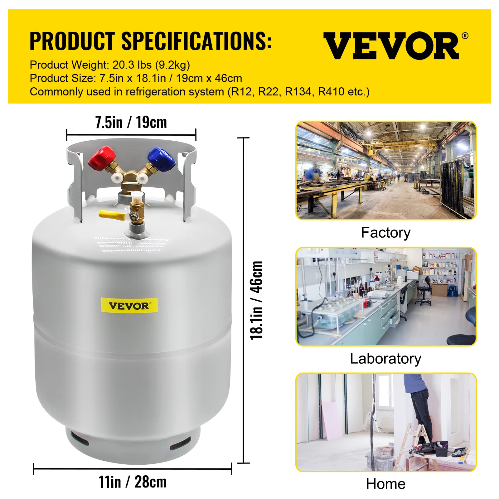 Buy VEVOR Refrigerant Recovery Tank, 50 LBS Capacity, 400 psi Portable
