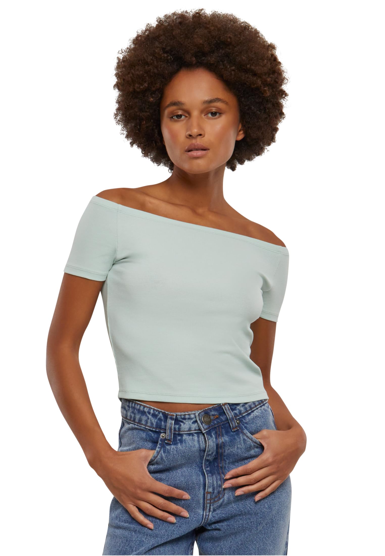 Urban Classics Women's Ladies Organic Off Shoulder Rib Tee T-Shirt, Frostmint, XXL