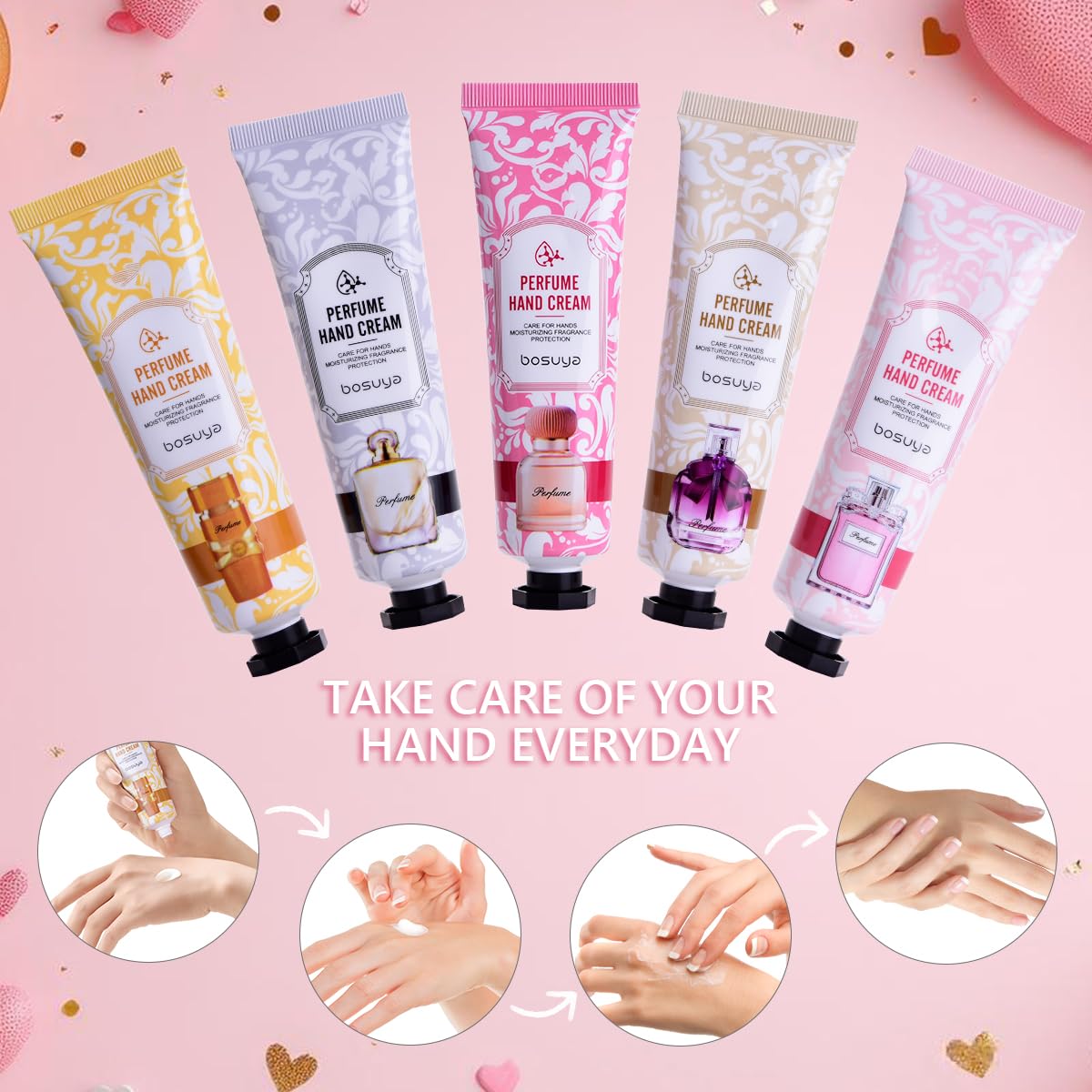 5 Pack Hand Cream for Dry Cracked Hands,Easter Basket Stuffers,Gifts for Women,Girls,Mothers Day Gifts,Natural Plant Fragrance Mini Hand Lotion Moisturizing Hand Care Cream