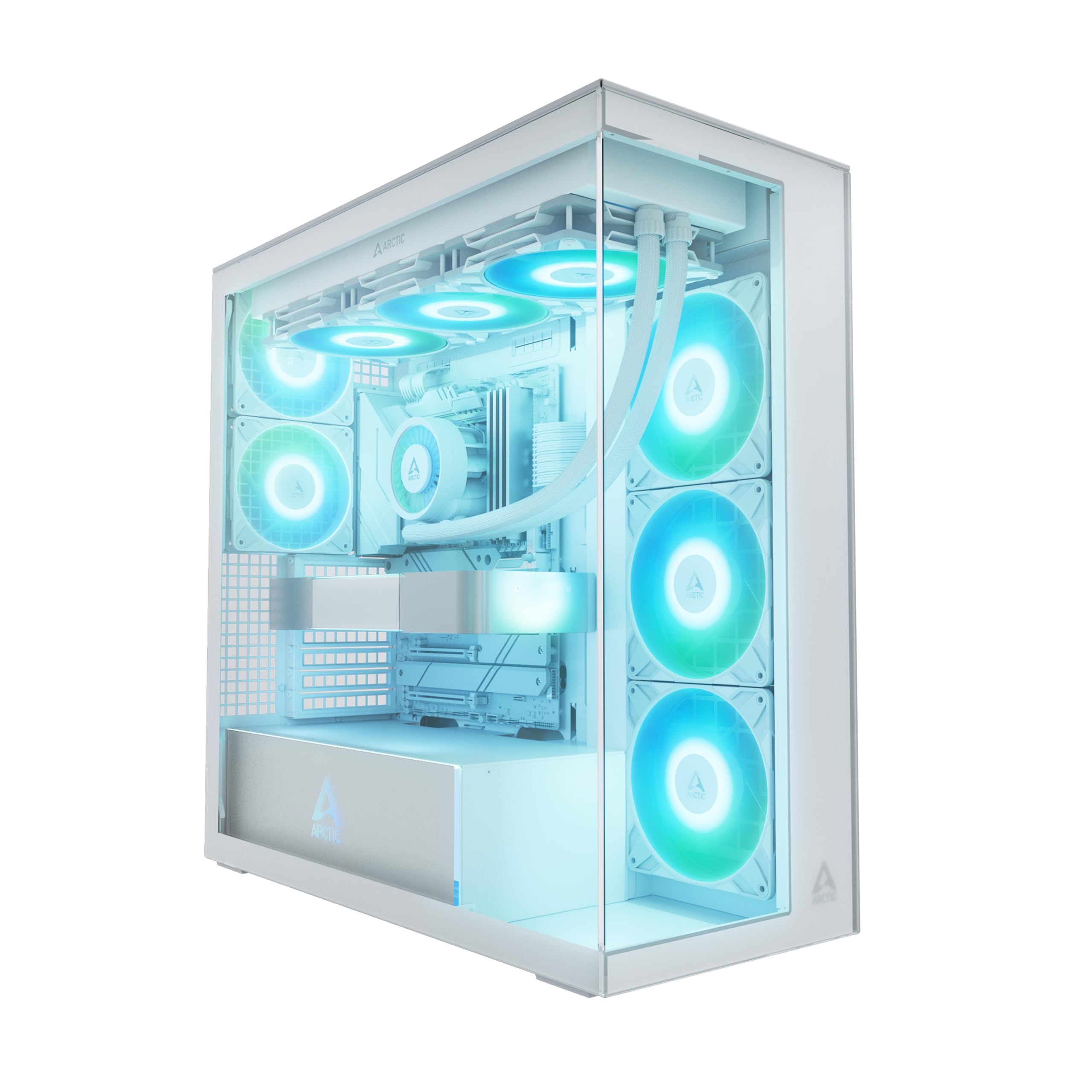 ARCTIC Xtender (Weiß) – PC-Gehäuse mit Panorama-Glas, Midi-Tower, E-ATX, 5x A-RGB-Lüfter vormontiert