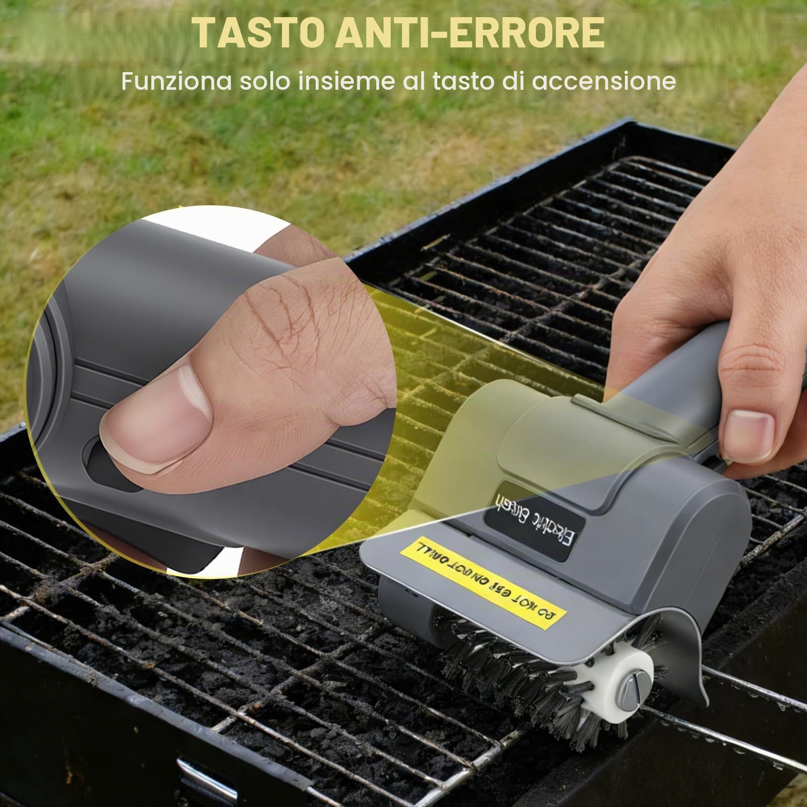 Spazzola Elettrica per Barbecue, Senza Fili Ricaricabile con Testa in Acciaio Inox, 1 Testa di Ricambio Inclusa, 350 giri/min, 60 minuti di Autonomia, per Griglie a Gas, Carbone, Smoker
