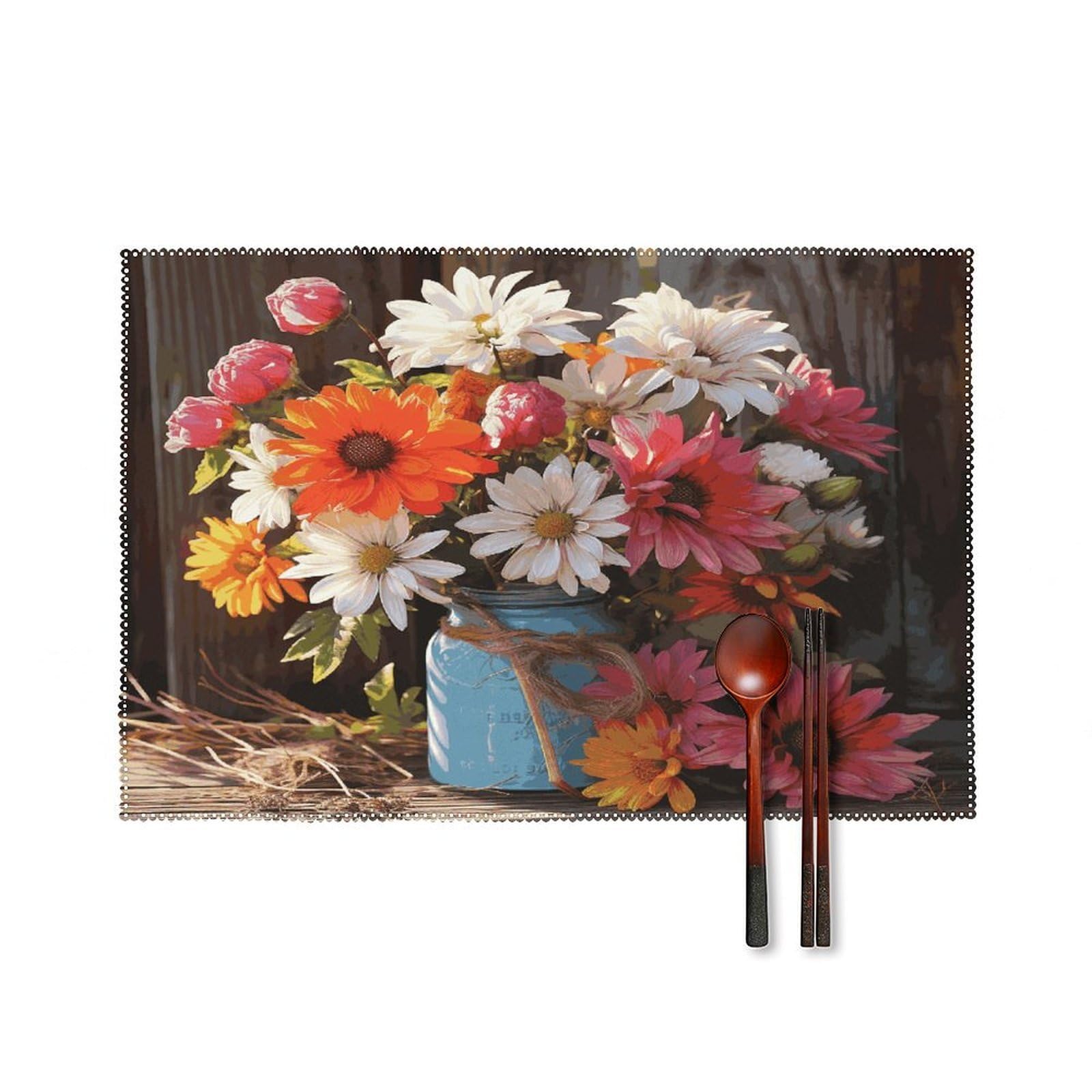 Farm Fresh Flowers Spring Placemats Set of 4 Heat Resistant Non-Slip Place Mats for Dining Table Washable Placemat Wipeable Dining Table Mat Canvas Place Mats Dining Table Decor