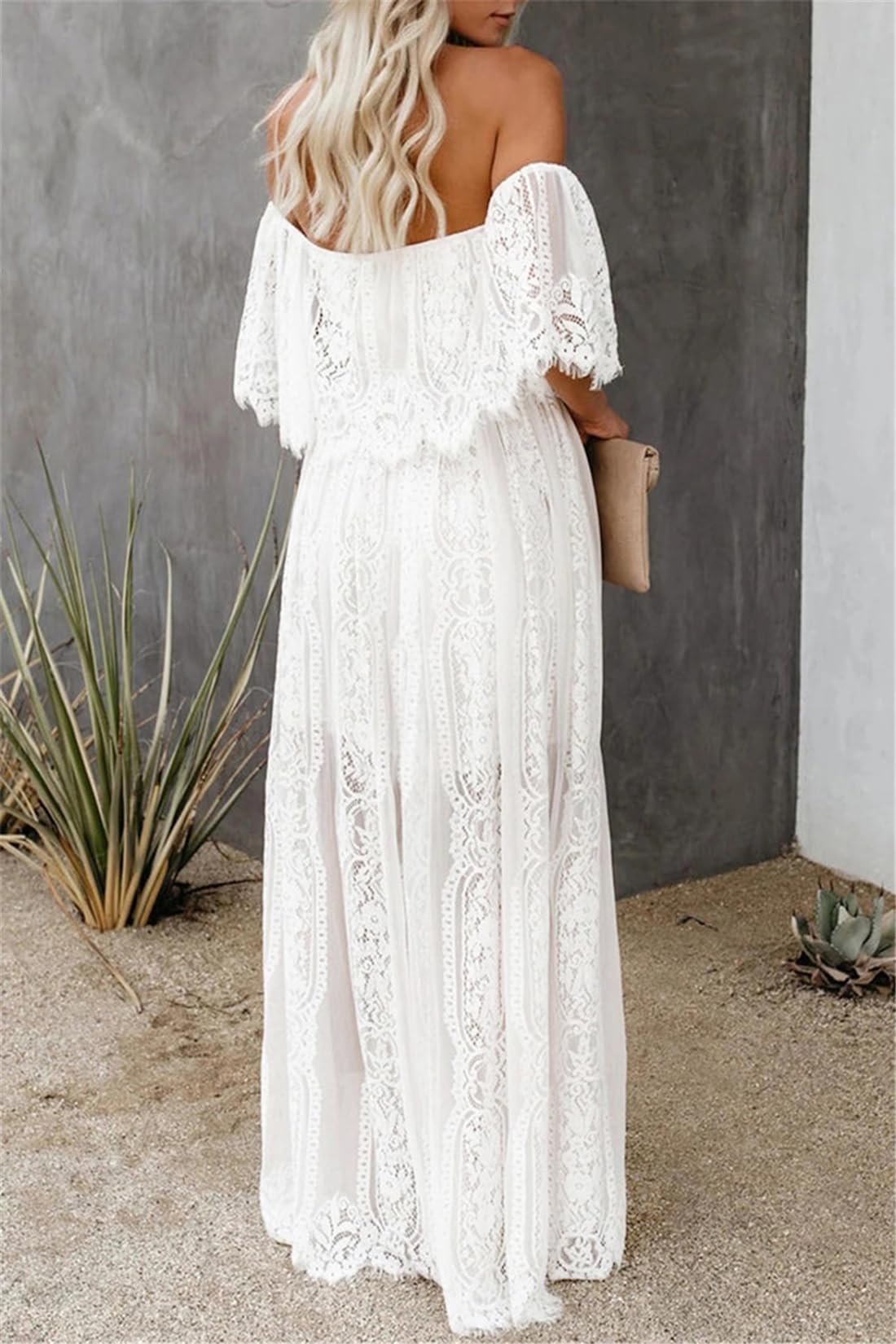 MERMAID'S CLOSET Schulterfreies Maxikleid für Damen, Blumenspitze, Boho, fließend, für Hochzeit, Gast, formelle Party, lange Kleider für Frühling