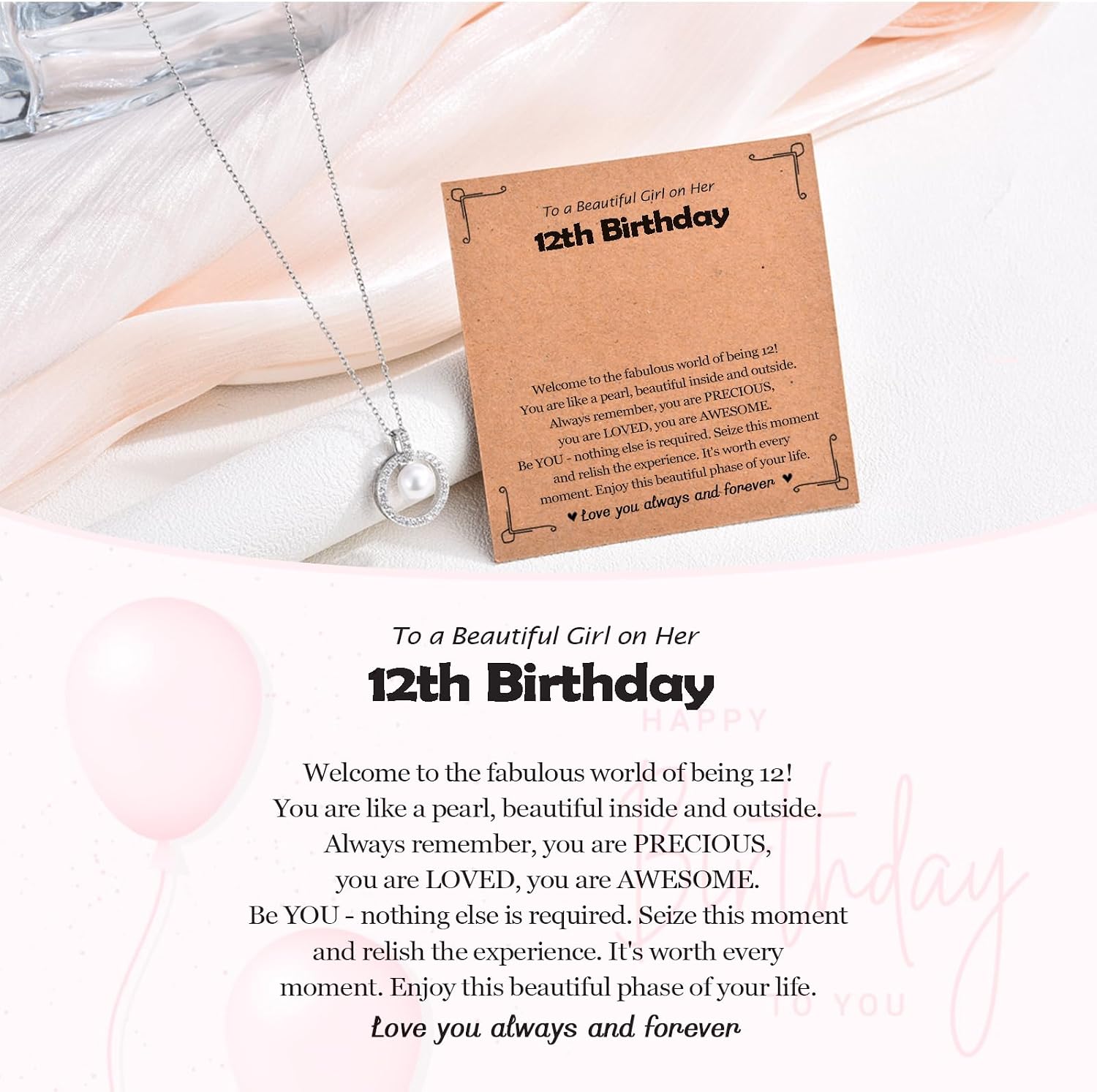 EPIRORA Birthday Gifts for Girls, 7th/8th/9th/10th/11th/12th/13th/14th/15th/16th/18th Bady Jewelery Presents Ideas for Daughter Granddaughter Sister Niece Friends, 16+2" Adjustable Pearl Necklace