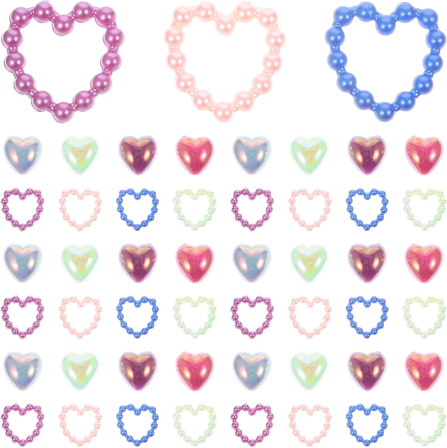 SEWACC Flat Back Pearl Heart Nail Charms 50g Pack, Small Colorful Faux Pearls for Nail Art Embellishments and Crafting Supplies, DIY Manicure Decoration Accessories