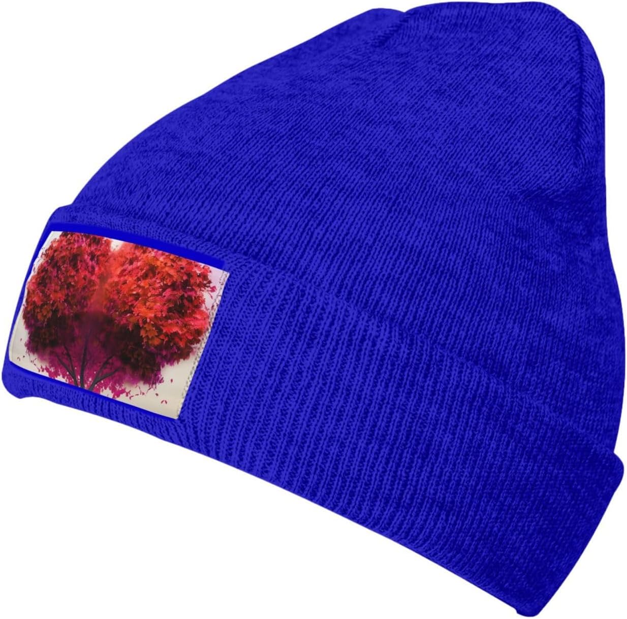 Knitted Hat Love Heart Shape Maple Tree Print Beanie for Women Soft Warm Beanie Cap Casual Knit Hat Men Winter Beanies