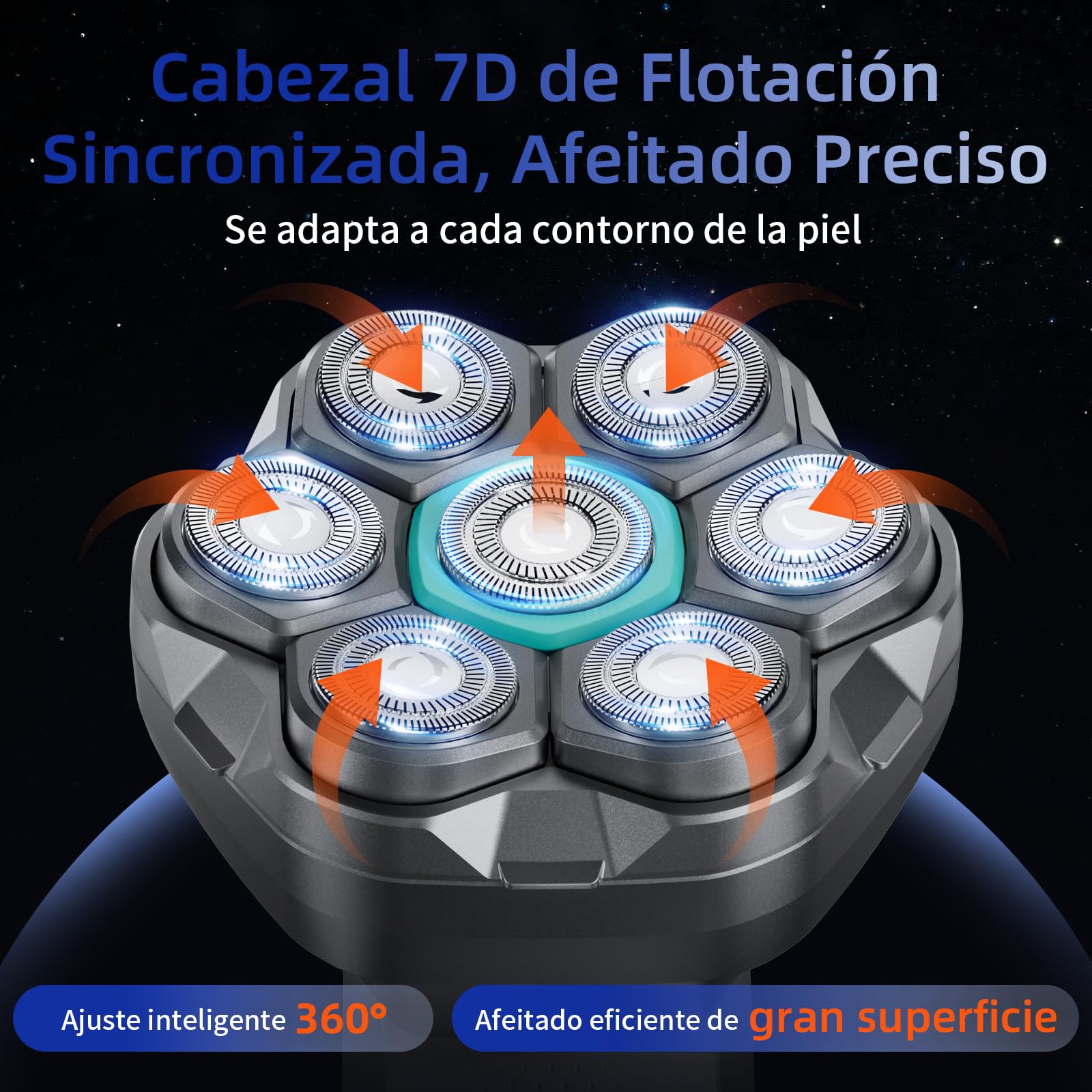 kensen Afeitadora Cabeza Hombre, Maquina Afeitar Hombre para Calvo, 7D Cabezales Maquina para Afeitar Cabeza en Seco y Húmedo con Pantalla LED, 100 mins Uso, IPX6 Impermeable, USB-C, 8100/8500RPM