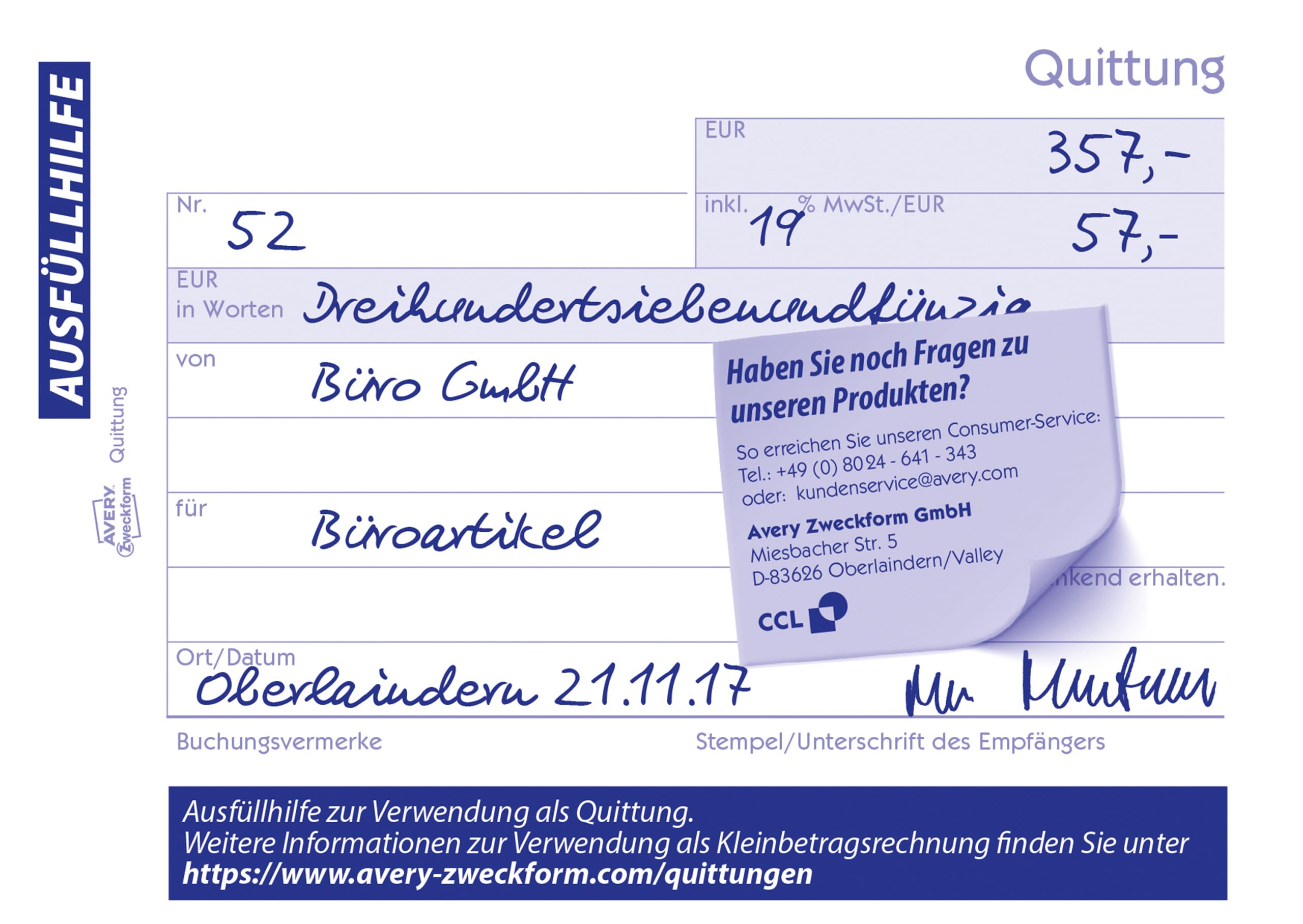 AVERY Zweckform 1736-10 Quittungsblock (A6 quer, 2x40 Blatt, mit Durchschlag, fälschungssicher, inkl. MwSt., für Deutschland und Österreich) 10er-Pack, weiß/gelb