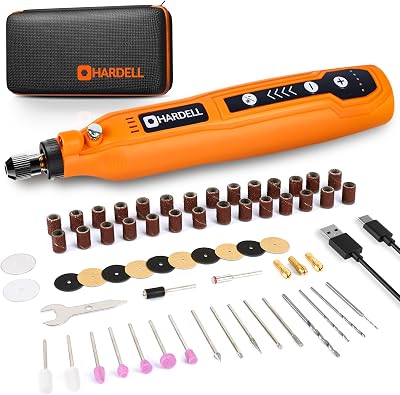 HARDELL Mini Amoladora Bateria Inalámbrica USB, Herramienta Rotativa Multifunción 4V con 61 Accesorios, 5 Velocidades para Manualidades, Modelismo, Pulir, Taladrar y Cortar – Kit de Regalo Bricolaje
