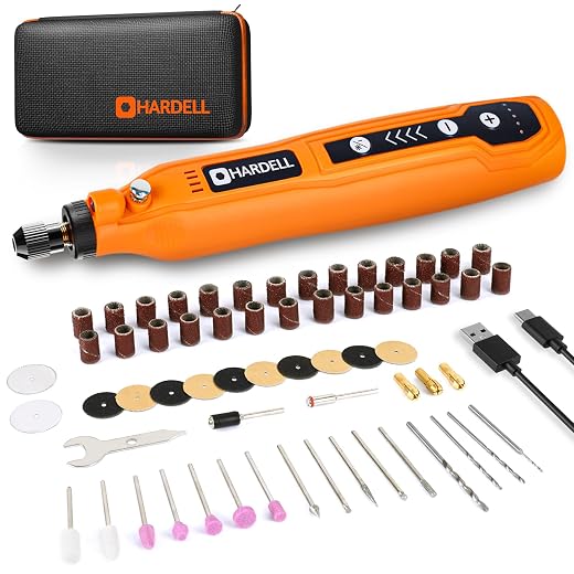 HARDELL outil rotatif multifonction sans fil 3.7V, mini perceuse 5 vitesses avec 69 accessoires – Perceuse/graveur LED pour bricolage, modélisme, bijoux, résine – Kit DIY débutant