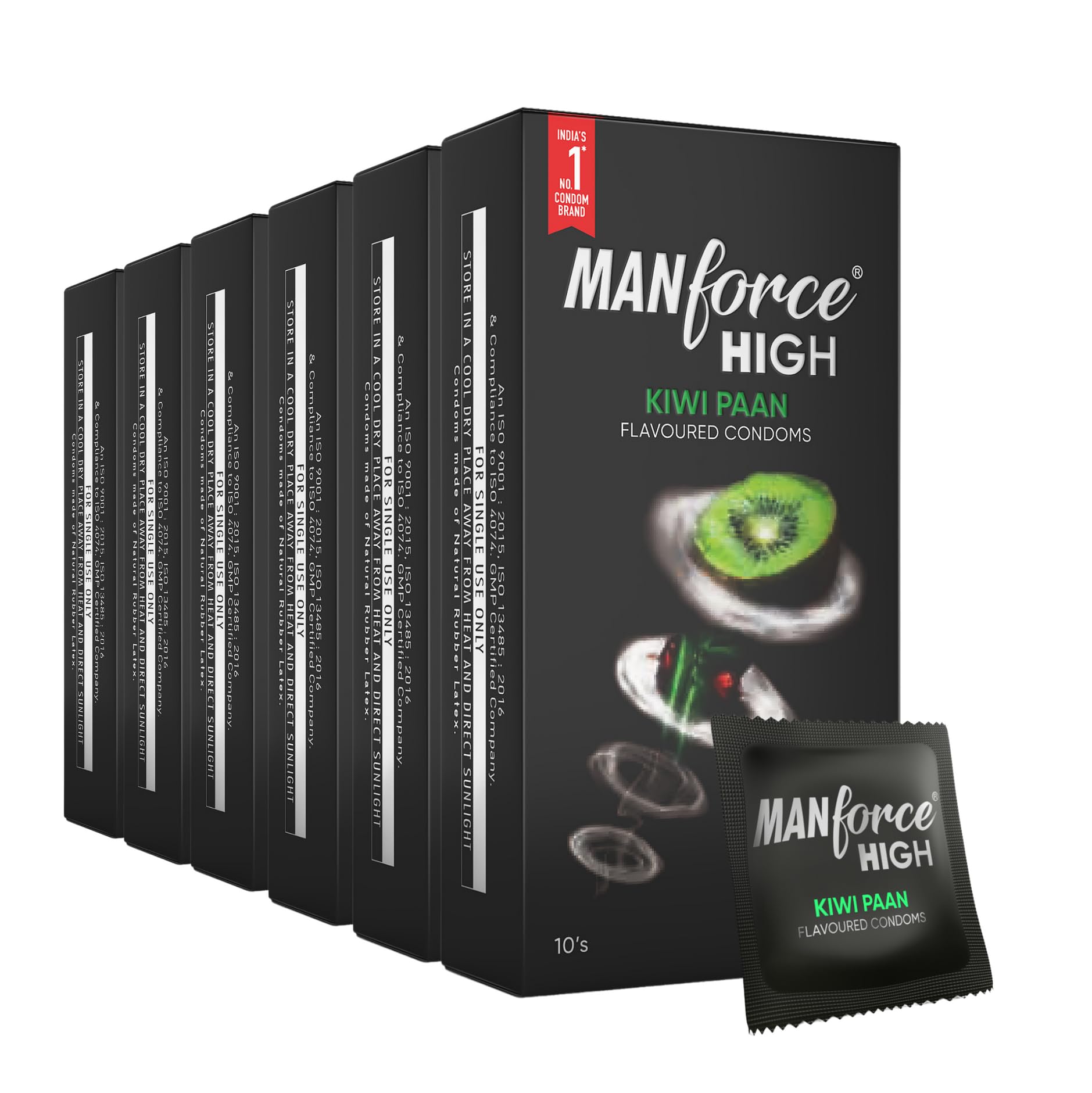 Manforce High Kiwi Paan Flavoured Condoms for Men| 10 Count| Ultra Thin| Lubricated Latex Condoms For Her Enhanced Pleasure x Pack of 6-image-24