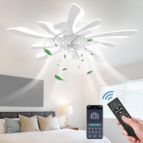 Miniatura 7 de GooComfy Ventilador de techo regulable con luz y control remoto, ventilador de techo pequeño de 31 pulgadas con luces LED, aplicación y control