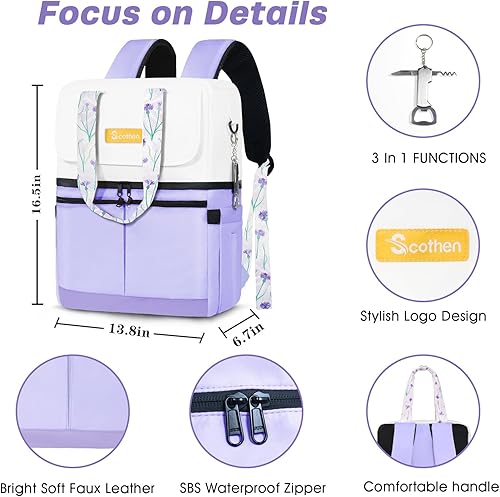 Miniatura 5 de Scothen Mochila enfriadora con doble piso y 12 paquetes de hielo, mantiene 36 latas frías hasta 24 horas, mochila térmica aislada impermeable y a