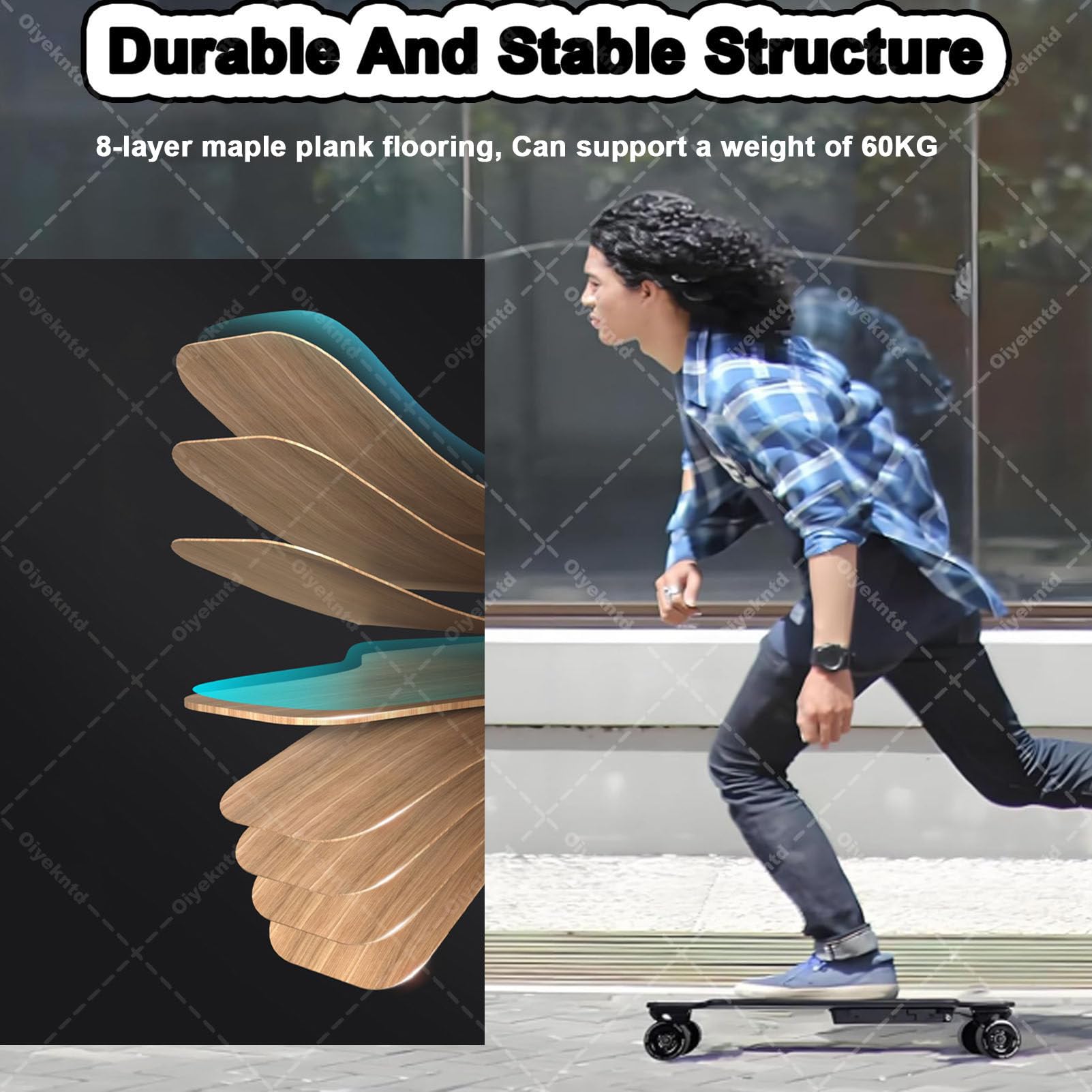 Skateboard électrique avec télécommande, vitesse maximale de 15 km/h, autonomie de 15 km, charge maximale de 60 kg, 4 vitesses, plateau en érable 8 plis - Longboard électrique pour tous Orange