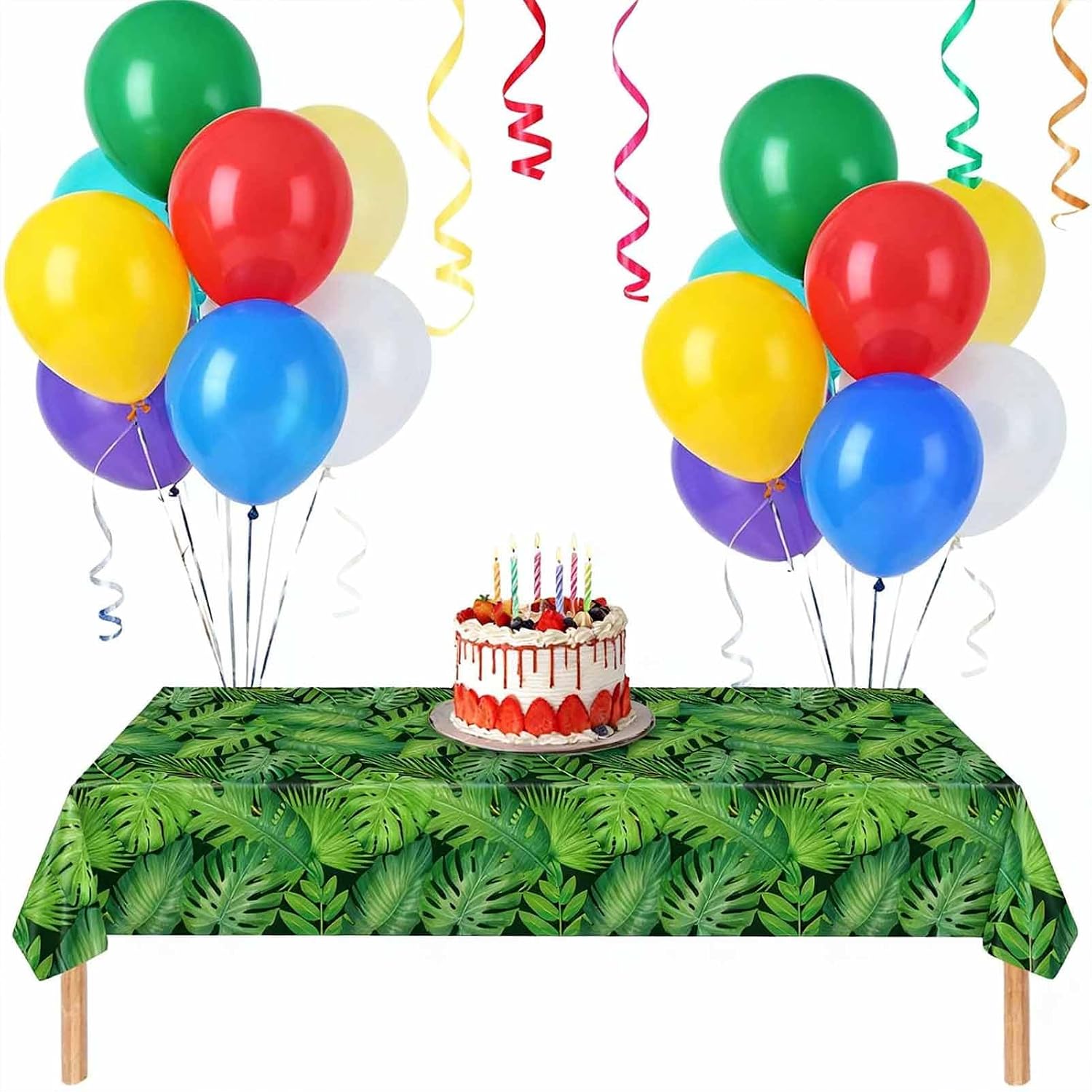 Hawaii Tropical Green Palm Leaf Tablecloth Plastic Disposable Table Cover Aloha Jungle Safari Plants Luau Party Decorations Supplies Rectangular Tablecover 54x108 Inch