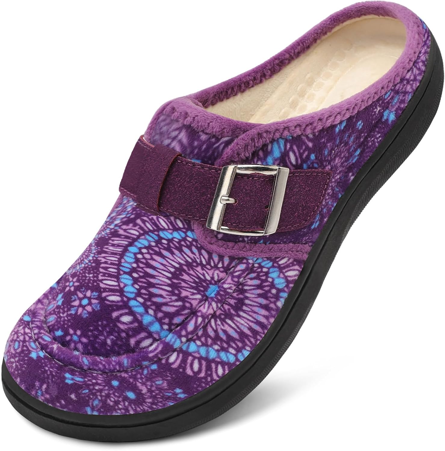 JOINFREE Womens Slippers Wide Slip on Mules Adjustable Diabetic Slipper Warm Memory Foam House Slippers for Edema Swollen Bunions Indoor & Outdoor